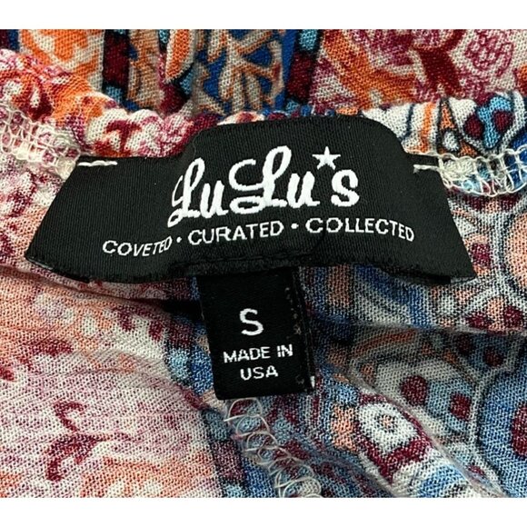 LuLus Estuary Orange Print Boho Maxi Dress Elastic Waist Side Slits Adj Ties SM - Picture 10 of 13